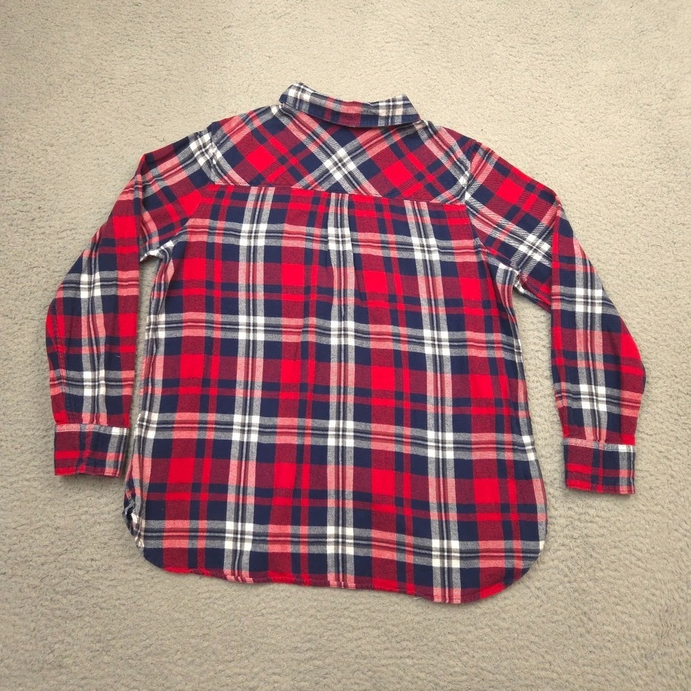 Woolrich Flannel Shirt Womens XL Red Navy Plaid Long Sleeve Button Pocket Cotton - Picture 2 of 10